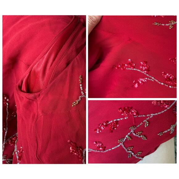 FLAWED Vintage Sue Wong Y2K Red Beaded Embroidered Asymmetrical Dress 12 S XS - Picture 14 of 17
